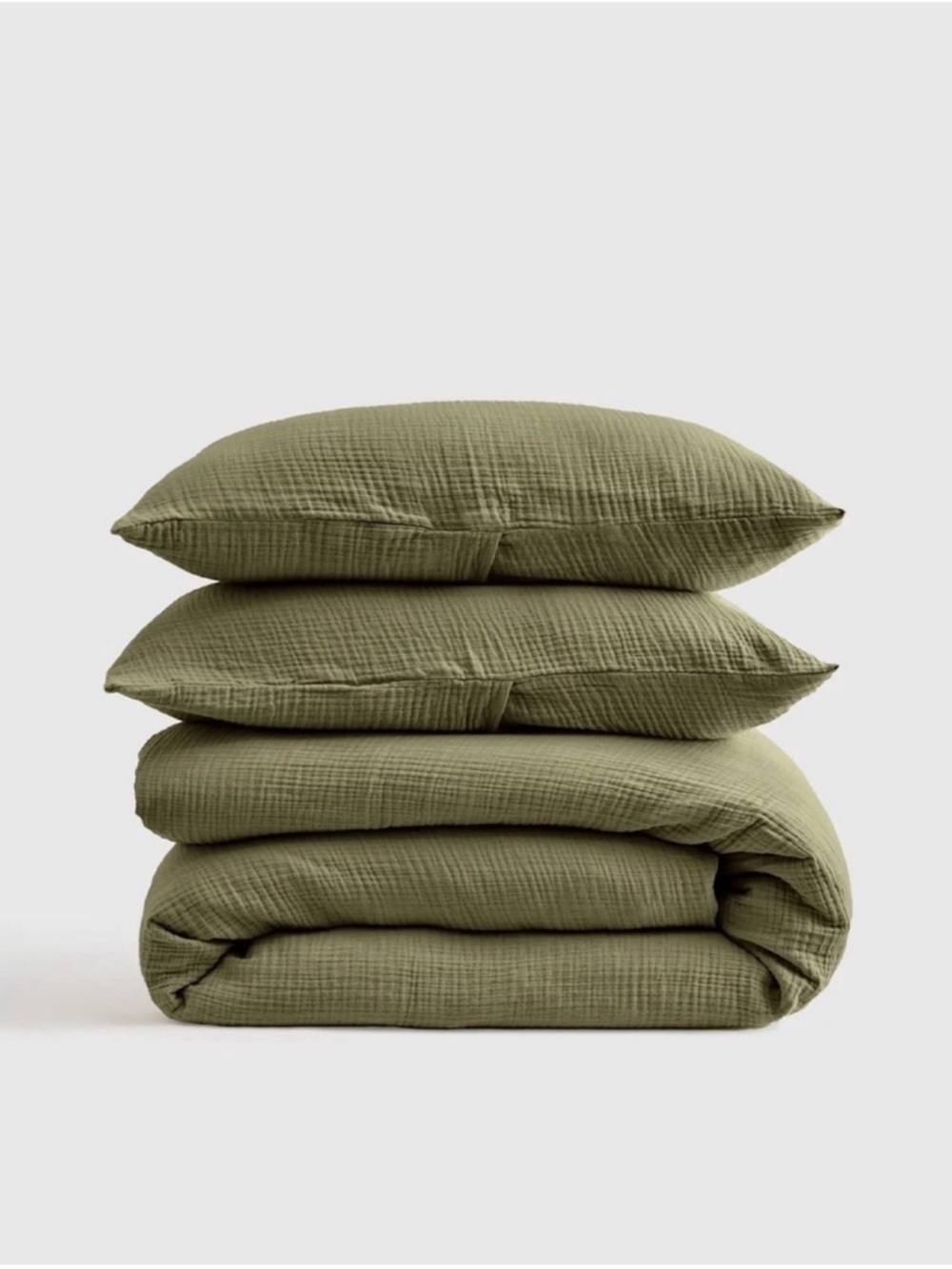 QUINCE Organic Airy Gauze Duvet Cover Set King/Cal King Olive 9053